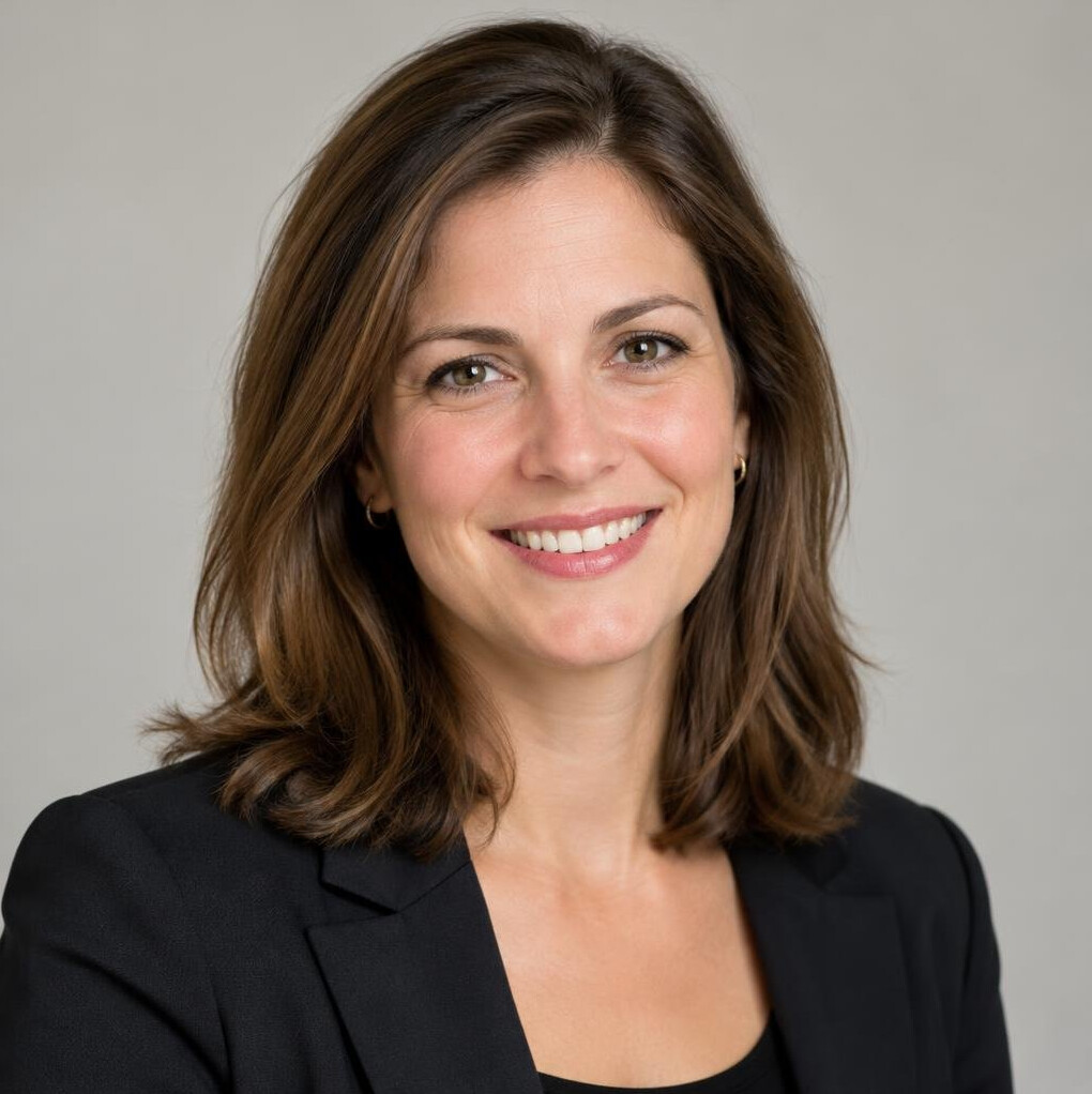 Portrait of a smiling woman with shoulder-length brown hair